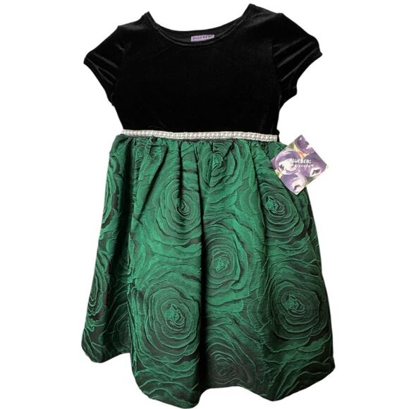 Blueberi Boulevard Girl’s  Black and Green Holiday Festive Dress Sz 6X NWT - Picture 2 of 11